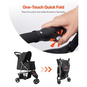 Passeggino pieghevole a 3 ruote per animali domestici fino a 35 libbre trasportino per cani da viaggio da campo con freno per avventure all'aria aperta - Product Image 5