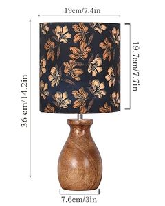 Solid Wood <b>Table</b> <b>Lamp</b> Floral Fabric Lampshade Modern Japanese Flower Shape Bedside Reading Light for Living Room <b>Study</b> - Product Image 2
