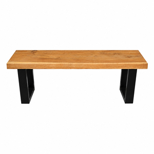 Banco de Madera Maciza de Suar con Patas de Hierro Negro, Estilo Industrial Moderno, Tablero Grueso de Primera Calidad con Acabado Natural, Rectangular, para Comedor u Hotel - Product Image 3