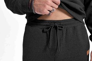 Survêtement noir uni personnalisé pour homme, col rond, manches longues, vêtement décontracté, coupe régulière, respirant, polyester lourd, hiver - Product Image 6