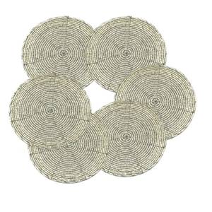 Premium <b>Beaded</b> <b>Placemat</b> Unique Designer White <b>Beaded</b> <b>Placemat</b> Glass Beads Modern tea coster Table Decoration Dining Room - Product Image 3