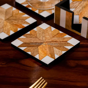 Modern Wooden Square Coasters <b>Set</b> with Leaf Pattern Non-Slip <b>Table</b> Mats <b>for</b> Coffee and <b>Dining</b> <b>Table</b> Decor - Product Image 3