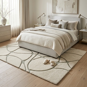 Tapis en laine fait main tufté ivoire sauge, motif abstrait pierre, tapis de luxe moderne sur mesure, décoration intérieure bio, fourni directement par l'usine - Product Image 4