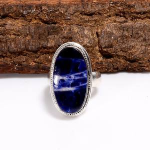 Anillo ovalado de sodalita ajustable, plata de ley 925, estilo vintage, hecho a mano, joyería con piedras preciosas, regalo para ella - Product Image 5