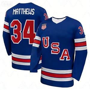 Maillot de hockey sur glace USA unisexe, col en V, manches longues, imprimé par transfert thermique, respirant, anti-humidité, 220g polyester, vêtements de sport - Product Image 3