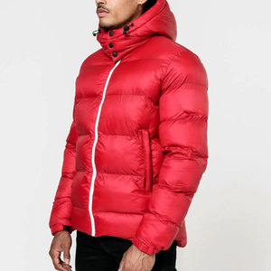 Men's Red Woolen Puffer Jacket Windproof Casual Winter Coat Regular Fit Thick Warm Cotton Filled <b>Covered</b> <b>Button</b> Patchwork Stand - Product Image 3