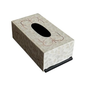 Caja de pañuelos rectangular de alta gama con incrustaciones de nácar y madera hecha a mano para decoración del hogar - Product Image 1
