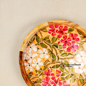 Round Resin Epoxy Serving <b>Tray</b> with Floral Mosaic Design Modern Luxury Kitchen <b>Storage</b> <b>Tray</b> for Tea Coffee Snacks Easy Clean - Product Image 3