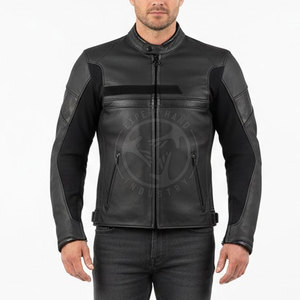 Blouson de moto en cuir pour homme, respirant, léger, multi-poches, protections intégrées, coupe ajustée. - Product Image 3
