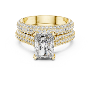 Bague de fiançailles de luxe en or rose avec diamant de laboratoire taille émeraude et double pavé, ensemble de bijoux de mariée moderne en diamant pour femme - Product Image 2