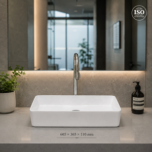 Rectangle Ceramic Wall Mount Bathroom <b>Sink</b> Minimalist Design Smooth Surface White - Product Image 5