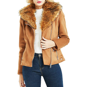Veste moto en similicuir vert pour femme avec col en fourrure de renard, fermeture éclair, manches longues, style hiver, en cuir de vache véritable pour femme - Product Image 4