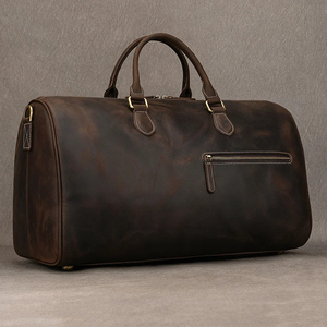 Sac de voyage en cuir véritable pour hommes, 30-40l, sangle réglable, fermeture à glissière, poignée souple de couleur unie, décontracté, pour voyage - Product Image 3