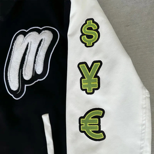 Money Conversations Blouson universitaire noir et crème pour homme avec logo brodé, style streetwear, pour l'automne, 100% coton, Survêtements pour homme - Product Image 5