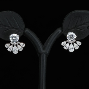 Silver S925 D Color VVS Moissanite Fan Cluster Stud Earrings Rhodium Plated Sparkling Elegant Jewelry Women Wedding Party Gift - Product Image 2