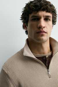Pull en maille côtelée demi-zip pour homme, col rond, en coton épais, anti-boulochage, hiver, OEM ODM, vente en gros - Product Image 4