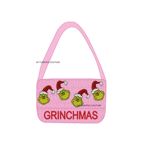 Bolso de Hombro con Cuentas de Grinch Navideño, Diseño Verde a Rayas, Bolso de Hombro con Cuentas Hecho a Mano Personalizado, Bolso de Moda de Lujo en Tendencia - Product Image 6