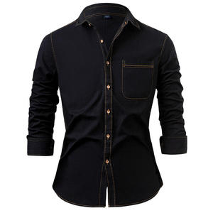 Camisa de Mezclilla Moderna e Informal para Hombre, Manga Larga, Color Sólido, Tela de Algodón Suave, Corte Regular, Alta Calidad, Diseño Personalizado OEM - Product Image 3