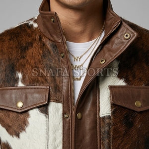 Vestes en cuir véritable pour hommes personnalisables, légères, au prix le plus bas, faciles à porter, en cuir de vache avec poils. - Product Image 4