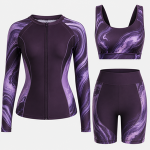 Ensemble de compression BJJ pour femmes, motif marbre, personnalisé, avec rashguard à manches longues, veste zippée, soutien-gorge et short, séchage rapide, pour l'entraînement - Product Image 6