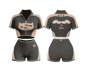 Conjunto de 2 Piezas de Shorts para Mujer, Personalizado, Estilo Urbano TAHAD, Chándal de Color Contrastante, Chaqueta de Manga Corta y Shorts, Conjuntos Deportivos para Mujer - Product Image 3