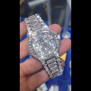 Montre de luxe en or blanc 20 mm, style hip-hop, avec diamants incolores de laboratoire de haute qualité, mouvement automatique ou mécanique, style affaires, sertie DEF - Product Image 5