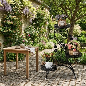 Support de plantes circulaire vintage en fer forgé avec revêtement époxy, pour 3 pots, support de pot de fleurs intérieur/extérieur, décoration de jardin artisanale - Product Image 5