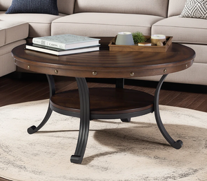 Table basse ronde Offre Spéciale noir blanc Simple plateau en bois durable longue durée avec des meubles de Base en fer métallique pour une utilisation décorative - Product Image 4