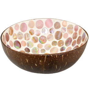 Bol en noix de coco artisanal en nacre pour servir les salades, bol écologique en coquille de noix de coco naturelle avec incrustation de coquillages - Product Image 4