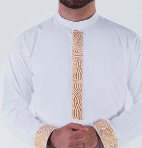 Men's <b>Brown</b> Thobe Long Sleeve <b>Tie</b> Neck Embroidered Modest Prayer Wear Cotton Floor Length All Seasons Middle East Style - Product Image 4