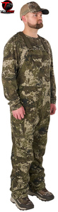 Men Outdoor Woodland <b>Camouflage</b> Hunting Field Bib Overalls Full Center Front Zipper Flap <b>Cargo</b> Pockets Crossback Suspenders Bib - Product Image 3