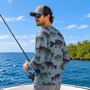 Camisa de Pesca de Manga Larga con Estampado Geométrico Azul Claro para Hombre, Protección Solar UPF 50, Anti-UV, para Actividades al Aire Libre - Product Image 4