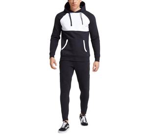 Chándal de lana de algodón 100%, patrón sólido con panel blanco, jersey con capucha, sudadera inferior para correr, conjunto de 2 piezas para invierno - Product Image 1