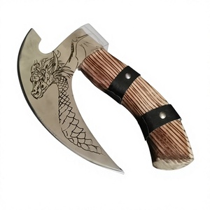 Engraved Hand-Forged Viking <b>Axe</b> | D2 Steel 9" Blade, 8" Olive Wood <b>Handle</b> & Leather Sheath | Custom Gift for Him - Product Image 6