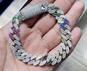 Pulsera de Eslabones Cubanos Multicolor con Incrustaciones de Diamantes de Imitación, Estilo Hip Hop, Joyería de Lujo, Cadena de Muñeca, Regalos - Product Image 2