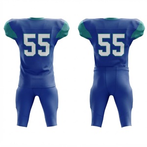 Custom Blue Teal American Football <b>Padded</b> Jersey and Pants Set Team Uniform with Player Number 55 Sublimated Sportswear for Men - Product Image 2