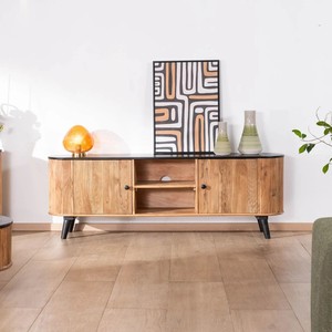 Meuble TV Vandana Ivory Harmony Large bicolore en bois et noir avec design vintage arrondi Boogie 175cm - Product Image 1