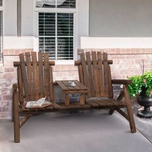 Panca da Patio Moderna in Legno Carbonizzato Stile Adirondack con Tavolino Centrale per Relax all'Aperto - Product Image 2