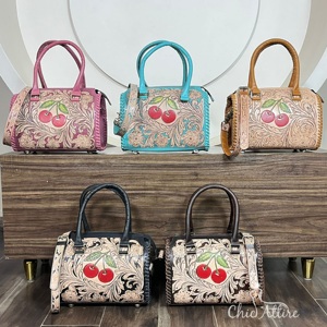 Bolsos de Lona de Cuero con Diseño Floral de Cerezas Hechos a Mano, Estilo Occidental, Bandolera Mediana, OEM ODM, Nueva Llegada - Product Image 1