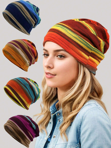 Chapeau beanie de luxe avec logo personnalisé, chapeau d'hiver en tricot multicolores tendance pour hommes et femmes, 100% laine, impression numérique - Product Image 6