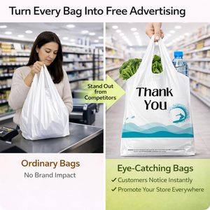 ถุงพลาสติกแบบมีหูหิ้วสำหรับใส่เสื้อยืด ทนทาน เหมาะสำหรับร้านค้าปลีกและสินค้าอื่นๆ เช่น ของชำและอาหารแบบซื้อกลับบ้าน - Product Image 4