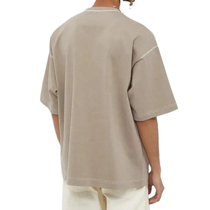 T-shirt à manches courtes pour homme, col rond, 100% coton jersey, couleur unie, bordure contrastée, coupe décontractée - Product Image 2