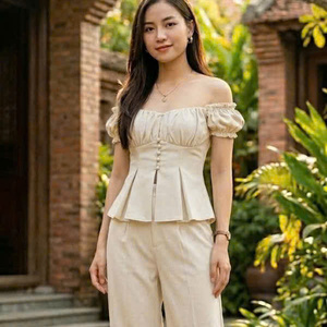 Long Two Piece Summer Hot Casual Cotton Set Women Comfortable Natural Fashion Washable Customized Packaging Vietnam-Made - Product Image 2