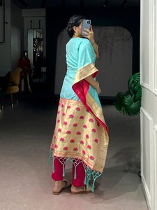 Wholesale Modern Style Women Jacquard Kaftan Suit <b>Set</b> with Zari Weaving Work and Attractive Prints for Party Wear and <b>Office</b> Use - Product Image 6