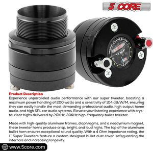 Super Tweeter 1 \ "200W Max 4 Ohm neodimio magnete proiettile titanio altoparlante corno ad alta frequenza telaio in alluminio pesante singolo - Product Image 4