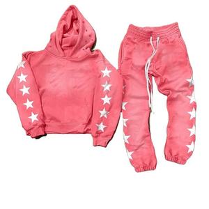 Kivotech Heavyweight Cotton French Terry Two Piece Hoodie <b>Sets</b> Men Vintage Washed Oversized Sun faded Rhinestone Tracksuits - Product Image 1