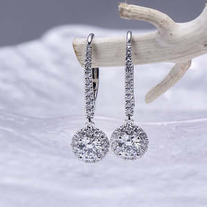 Pendientes de Moda para Mujer, Plata de Ley 925, Diamantes Cultivados en Laboratorio, Diseño Halo, Pendientes Colgantes en Oro Blanco de 14K - Product Image 3