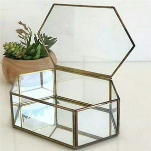 Nordic Glass <b>Box</b> with Gold Brass Frame Geometric Jewelry Chest Makeup Organizer Trinket <b>Box</b> Modern Tabletop Centerpiece Decor - Product Image 6