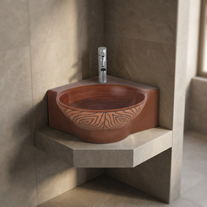 Luxury Royal Style Magenta Pink Ceramic Countertop Wash Basin With Golden Design For Villa And Hospital - Product Image 3