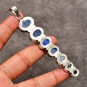 Collier pendentif en argent sterling 925 Lapis Lazuli, bijoux faits à la main, pierre bleue naturelle, collier pour femme, cadeau - Product Image 3